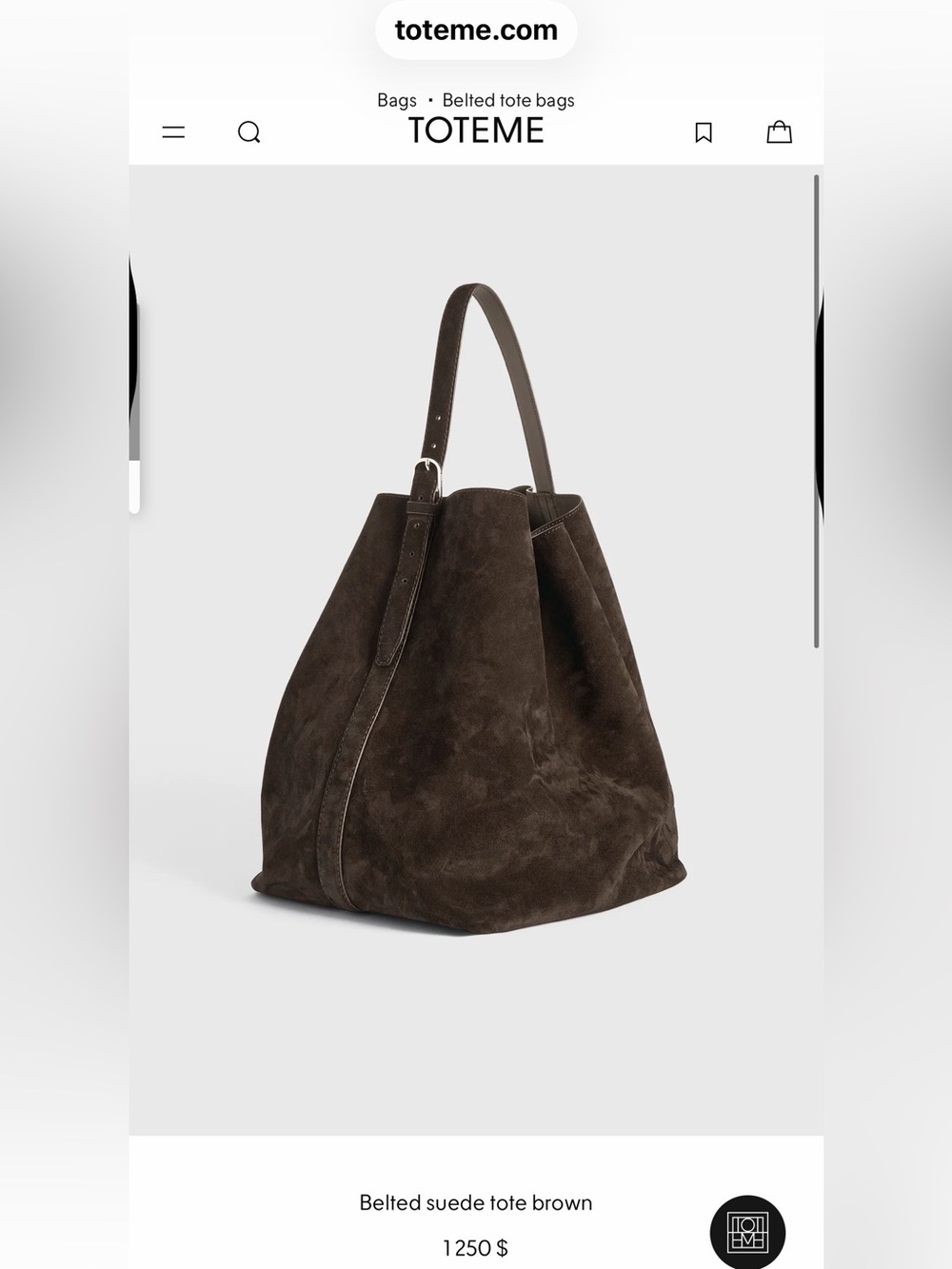 Toteme Dark Brown Suede Messenger Bag with Shoulder Strap - Picture 10 of 10